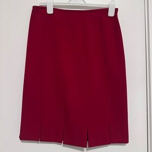 Red Pencil Skirt with Slotted Hem